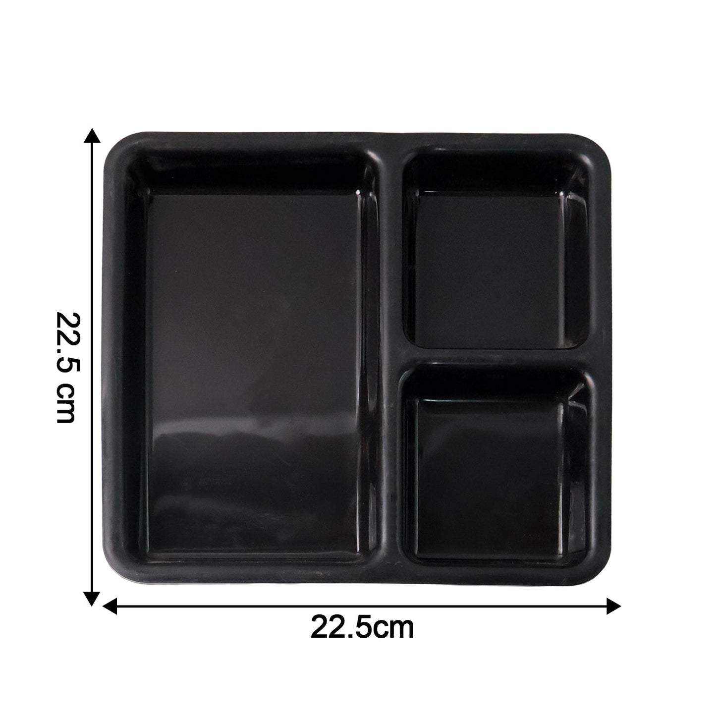 Plastic Multi-Compartment Meal Serving Tray â€“ 3-Section Rectangular Dining Plate (1 Pc / Black)