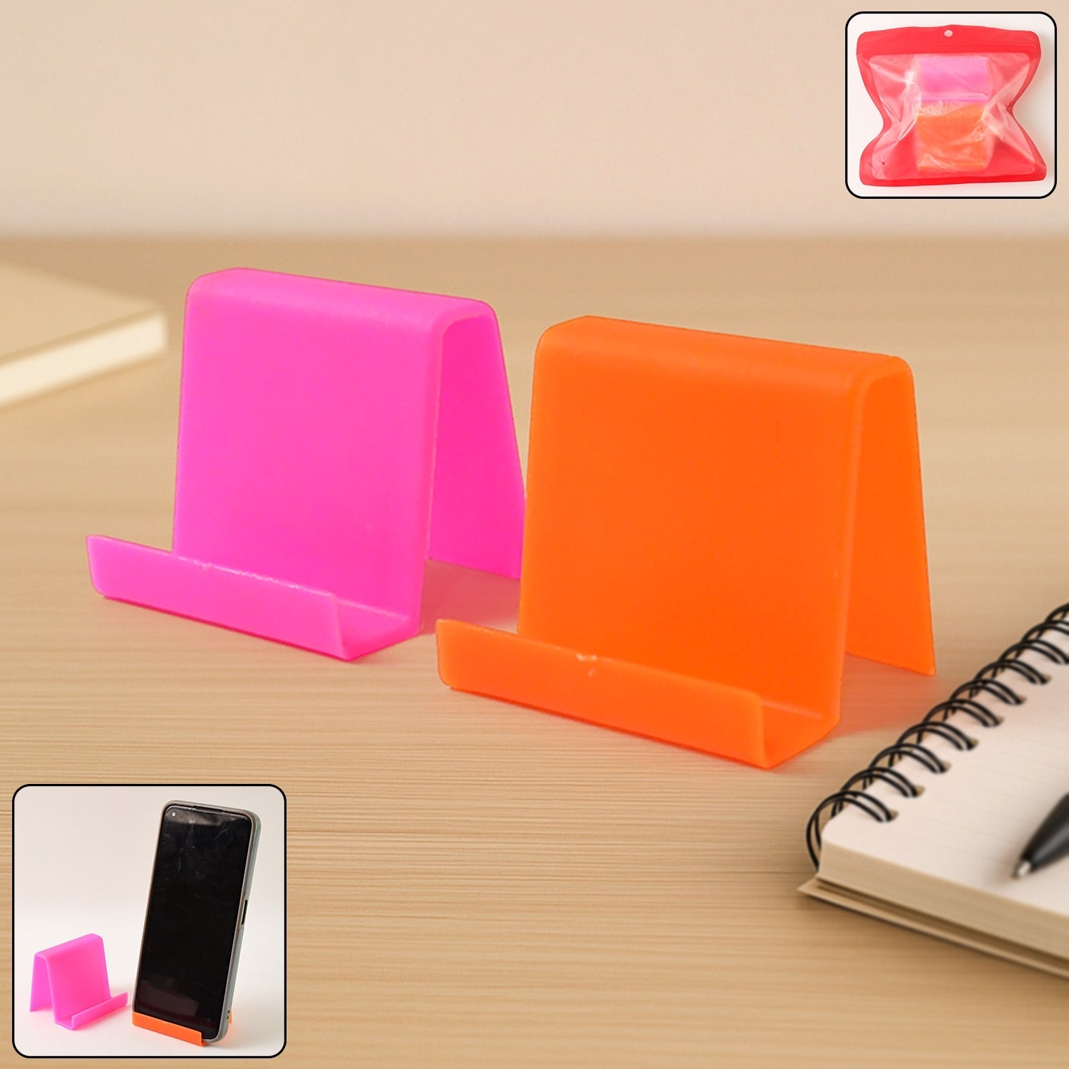 Durable Plastic Mobile Phone Stand with Angled Support (2 Pc / Mix Color)