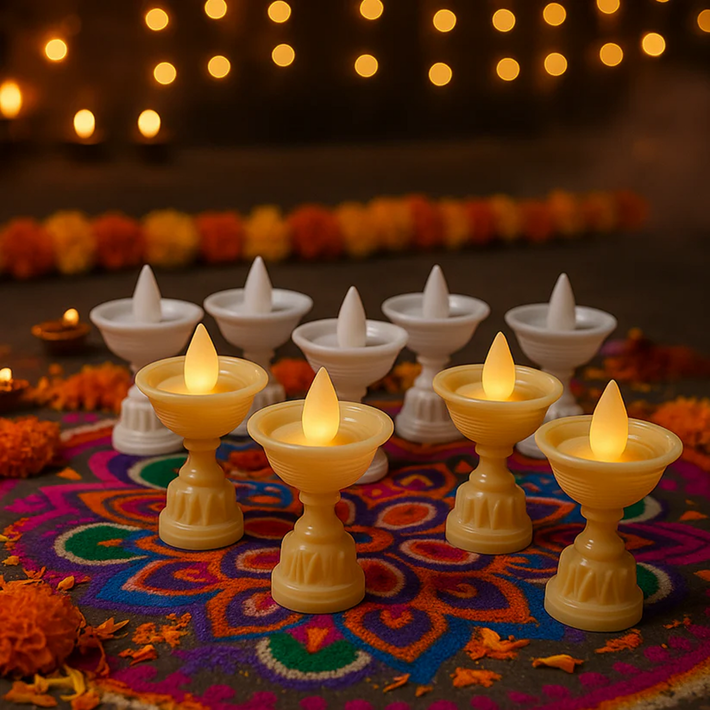 Set of 12 White Water Sensor LED Diyas