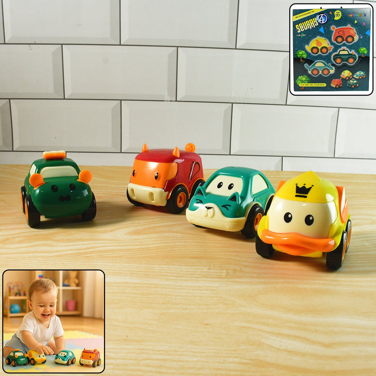 Funwoods Animal Cartoon Pull-Back Toy Car - (4 Pc / Set)