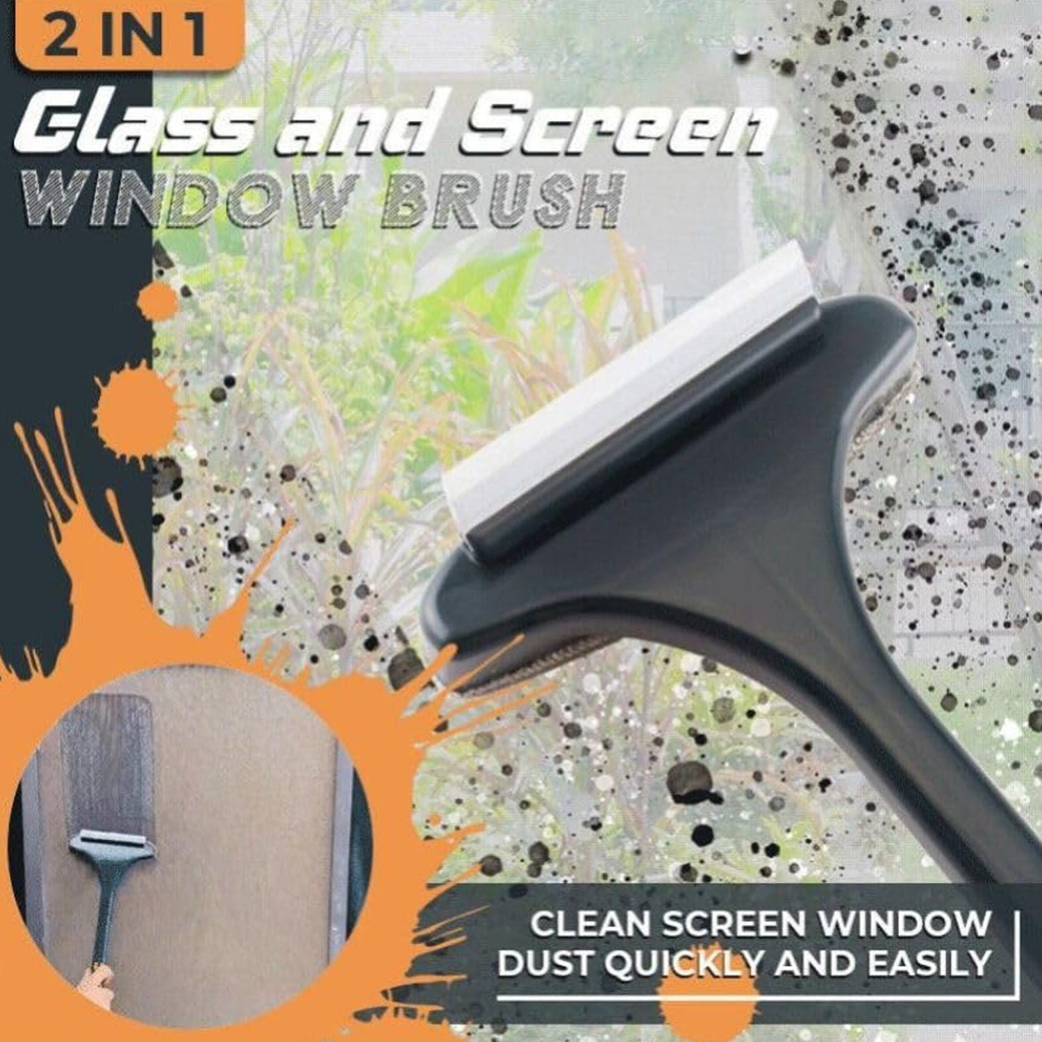 2-in-1 Mesh Cleaning Brush & Wiper with Extended Handle – Window Cleaner (1 Pc)