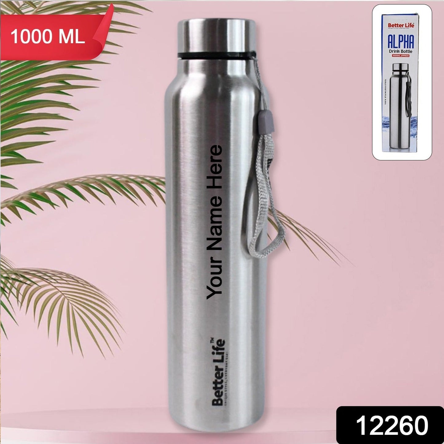 Customize Stainless Steel Single Wall Drink Water Bottle (1000 ML)