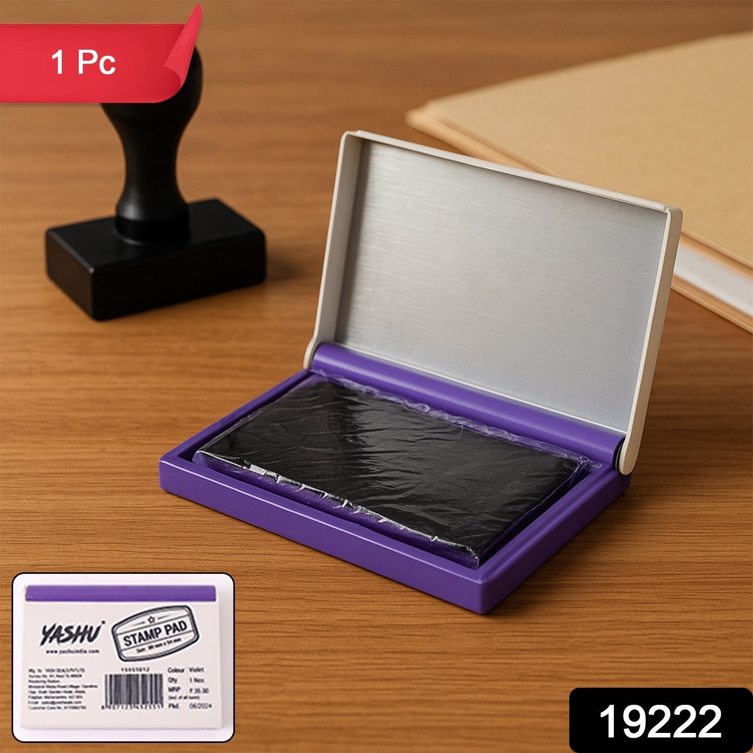 Yasu Plastic Stamp Pad Violet Ink, Quick-Dry Refillable Pad (1 Pc)