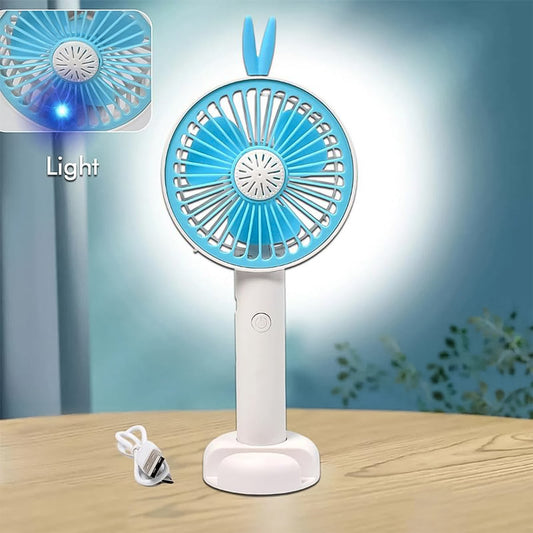 Mini Portable Hand Fan USB Rechargeable Fan With Led Light Fan for Indoor and Outdoor Use by Women and Men Table Standing Stand Included (Battery Not Include)