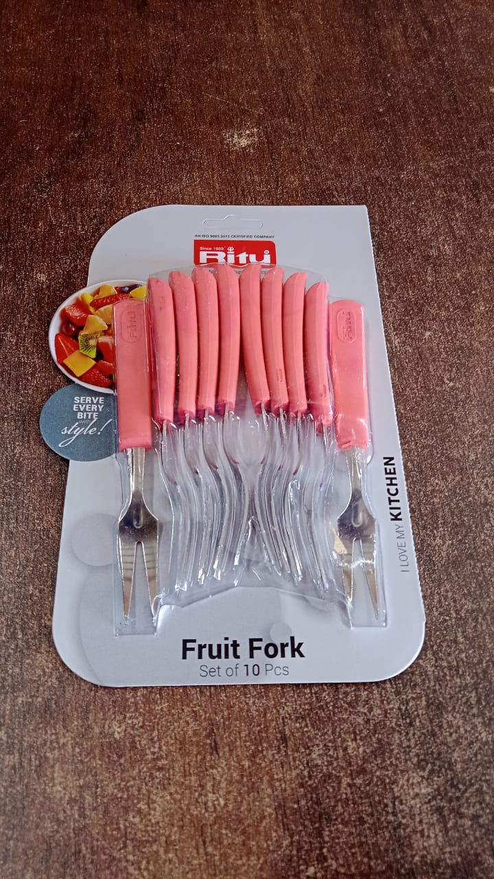 Premium Stainless Steel Fruit Fork Set â€“ 10 Pieces with Soft Non-Slip Handle