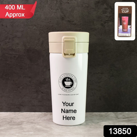 Customize / personalized Stainless Steel Vacuum Insulated Coffee Flask with Flip Lock Lid, Tumbler (400ML / 1 Pc)