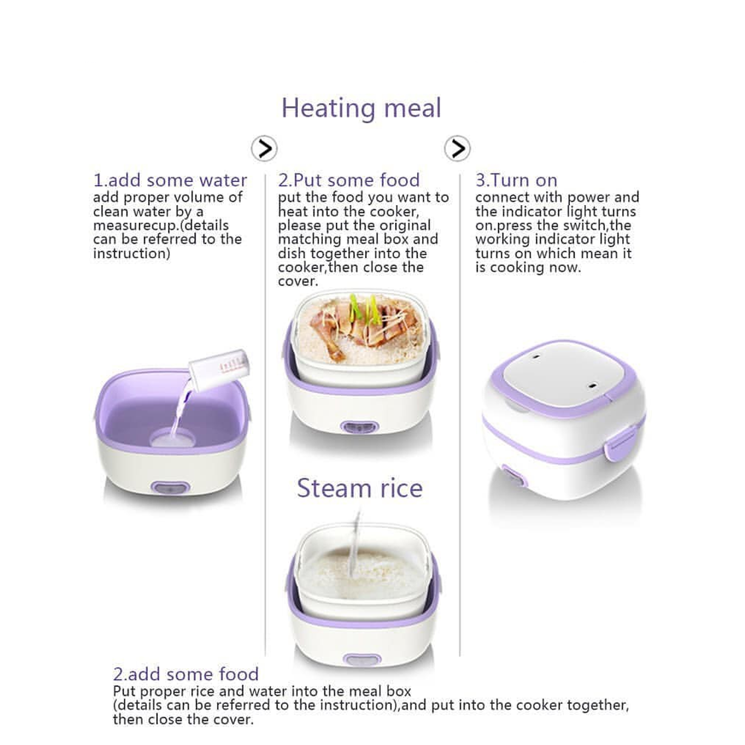 Customize Electric Lunch Box Portable Food Warmer Food Heating Lunch Box Removable Food-Grade Stainless Steel Compartments, 220V 200W, for Car, Truck, officeÂ 