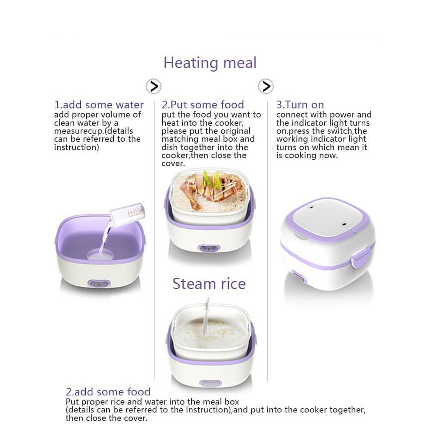 Customize Electric Lunch Box Portable Food Warmer Food Heating Lunch Box Removable Food-Grade Stainless Steel Compartments, 220V 200W, for Car, Truck, officeÂ 