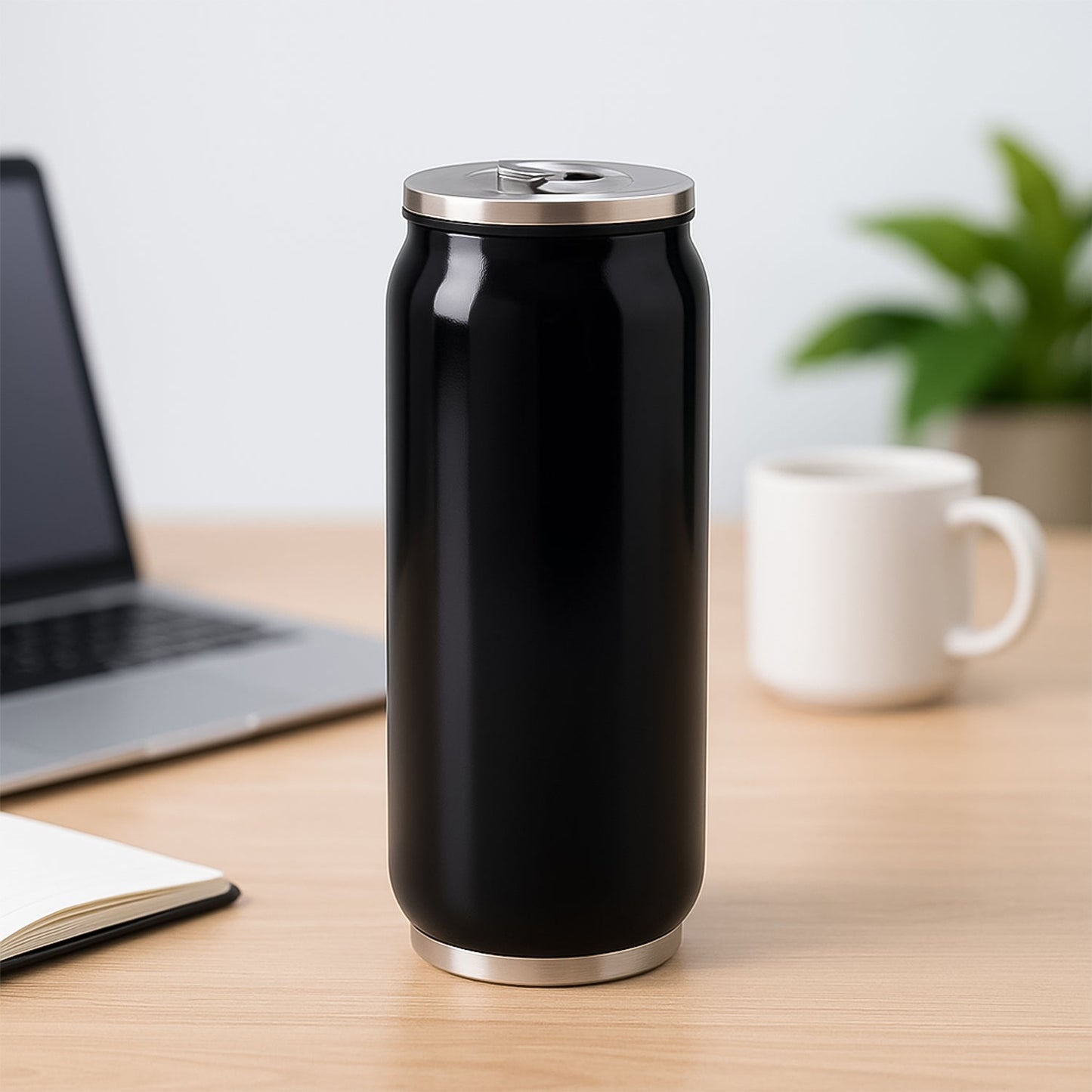 Stainless Steel Can-Shaped Vacuum Flask with Built-In Straw 500ml Approx, Tumbler (1 Pc)