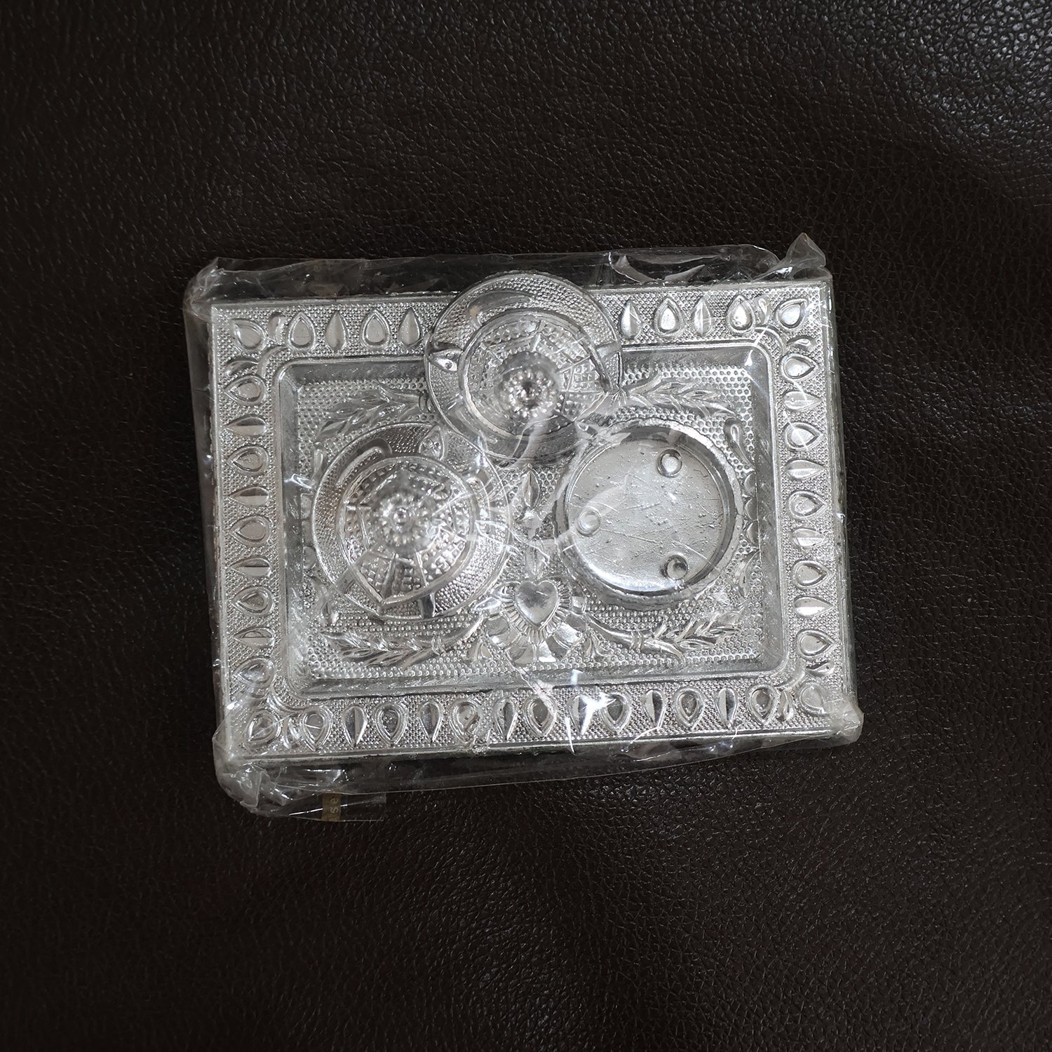 Silver-Finish Pooja Kumkum Box Tray - (1 Pc)