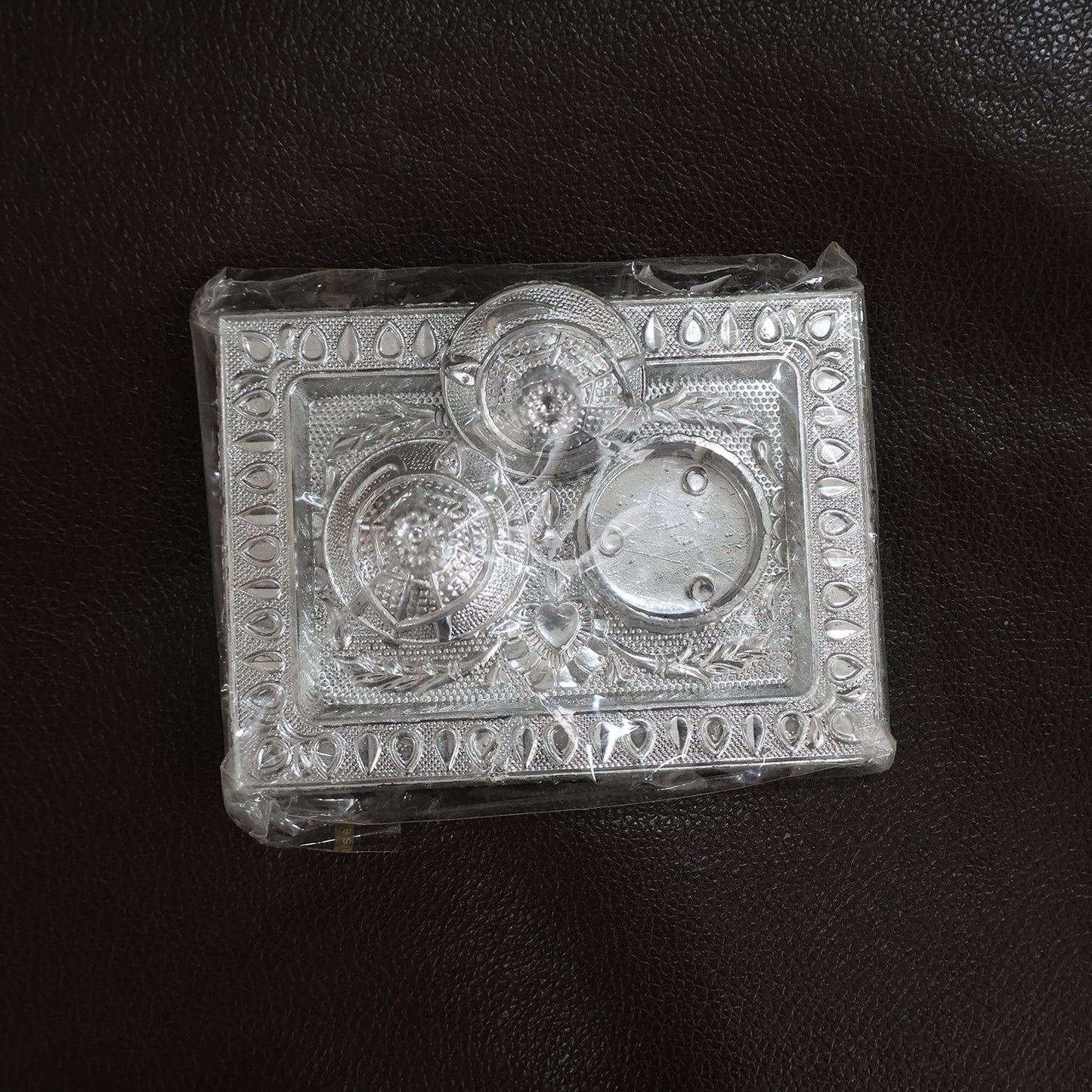 Silver-Finish Pooja Kumkum Box Tray - (1 Pc)