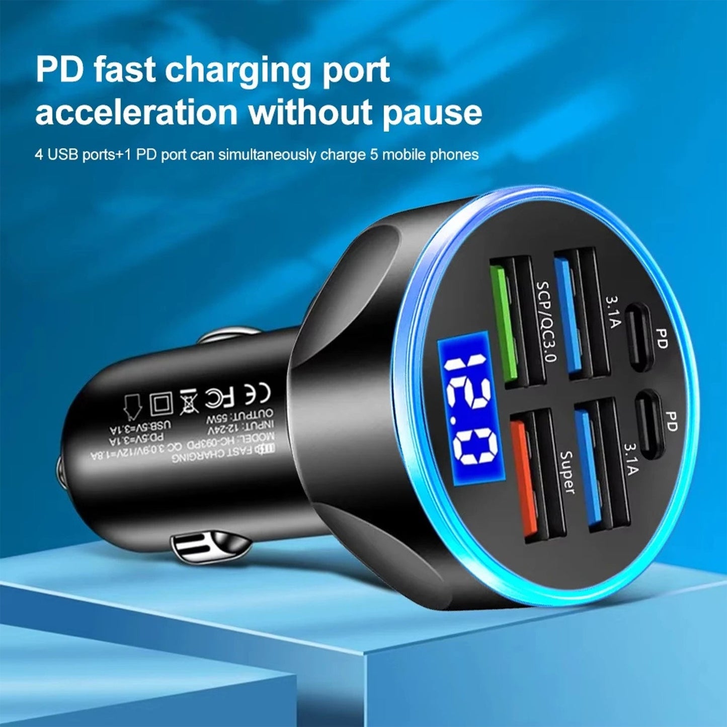 Multi-Port Fast Car Charger for 12V/24V Vehicles â€“ 4-USB Smart Adapter