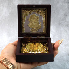 Golden Charan Paduka in Wooden Box â€“ Spiritual Gift & Pooja Accessory