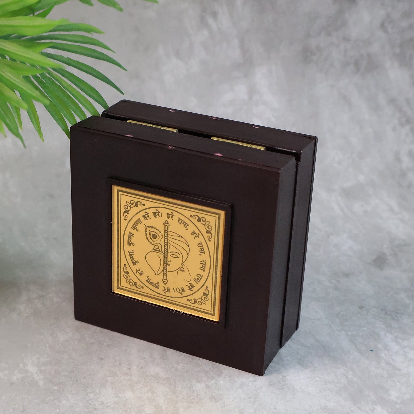 Golden Charan Paduka in Wooden Box â€“ Spiritual Gift & Pooja Accessory