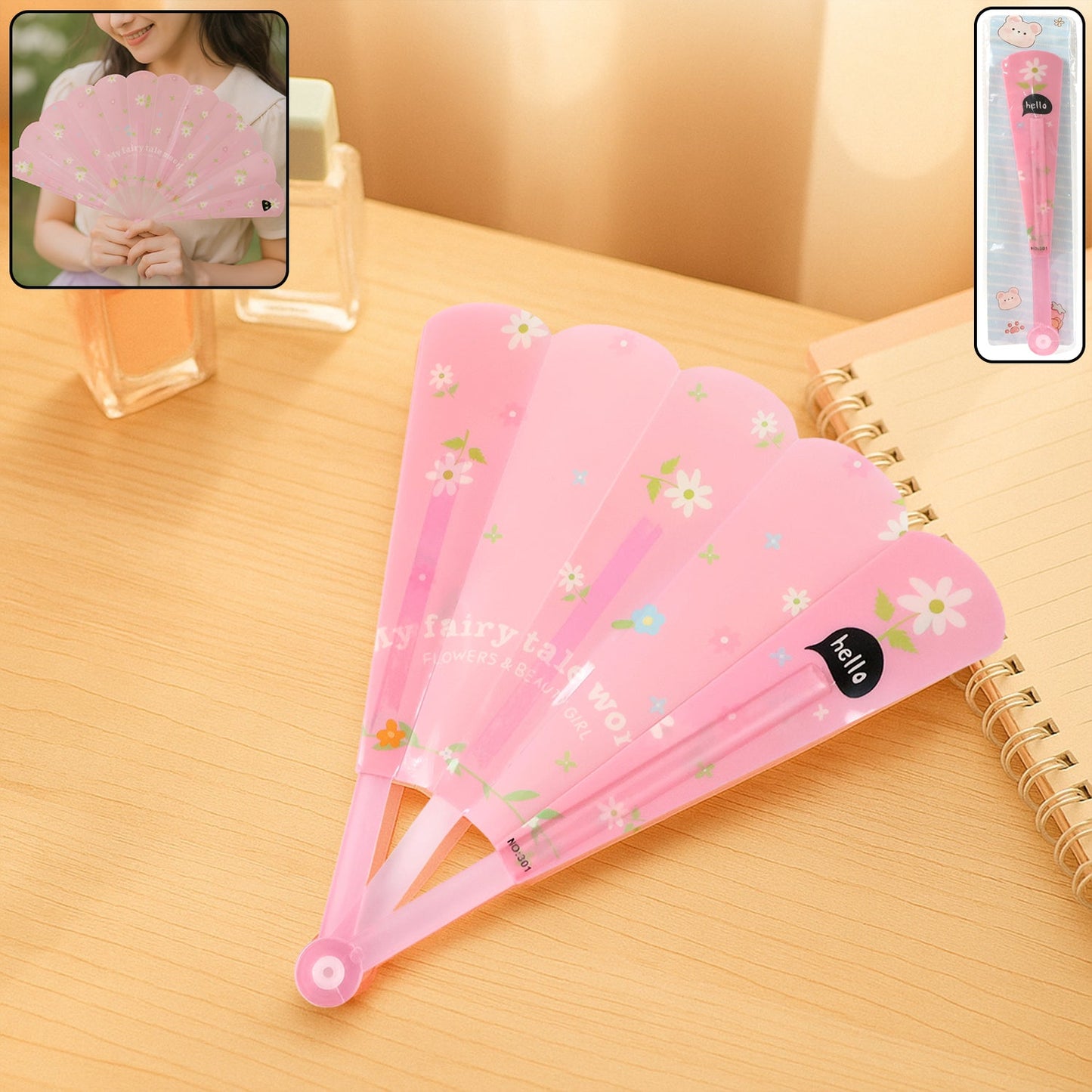 Foldable Hand Fan with Floral Print - (1 Pc)