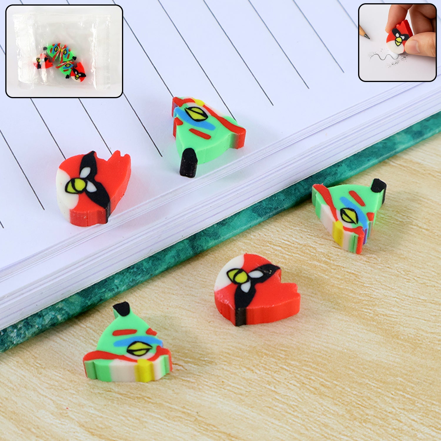 Mini Cartoon Shaped Pencil Erasers - (5 Pc / Set)