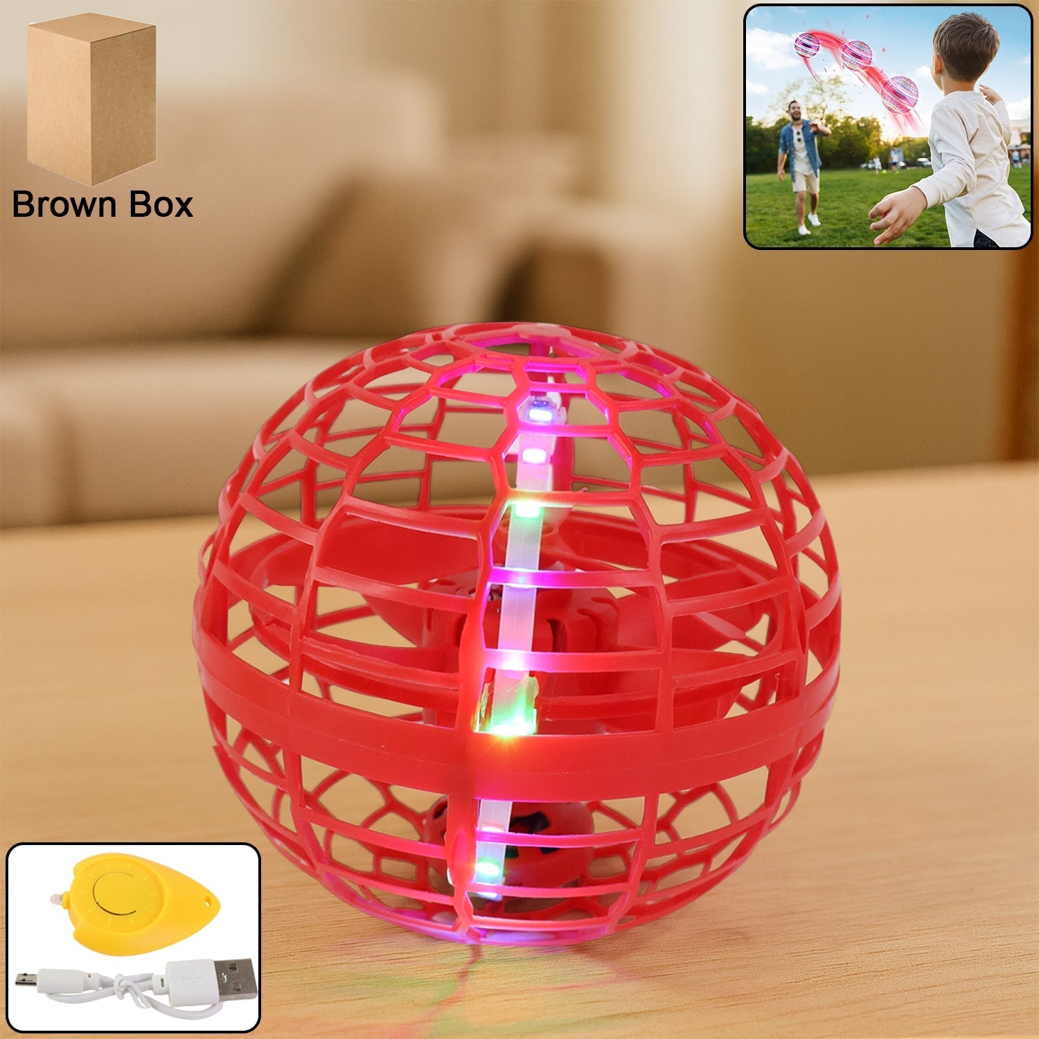 Flying Ball Toys, USB Rechargeable Built-in RGB Lights 360Â°Rotating Magic Controller