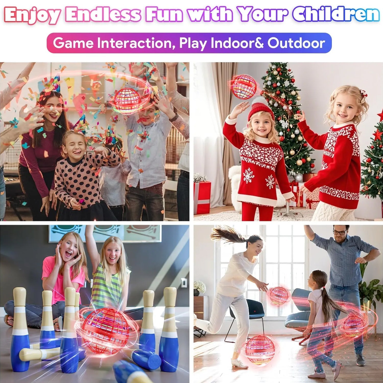 Flying Ball Toys, USB Rechargeable Built-in RGB Lights 360Â°Rotating Magic Controller