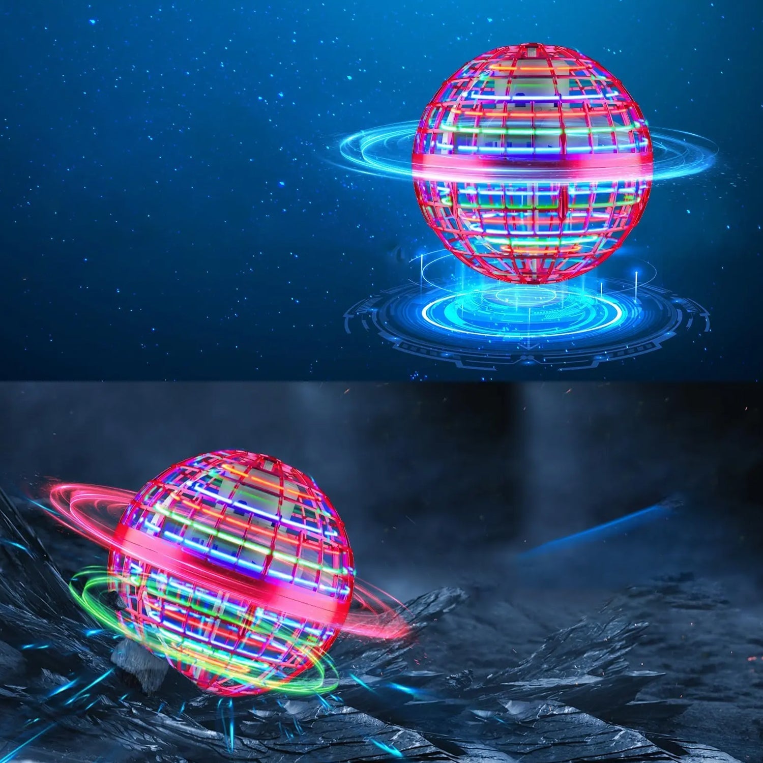 Flying Ball Toys, USB Rechargeable Built-in RGB Lights 360Â°Rotating Magic Controller