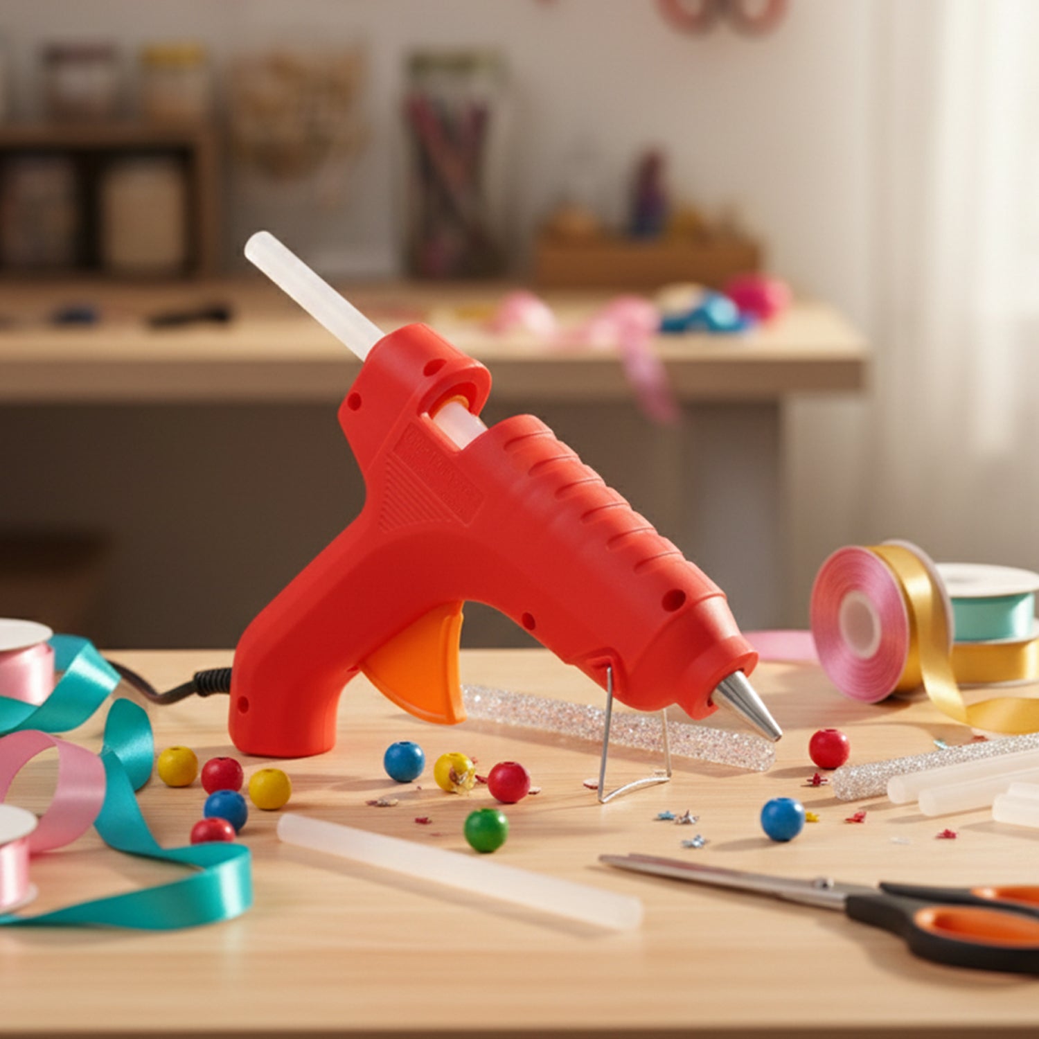 Premium 20W Hot Melt Glue Gun with 6 Transparent Glue Sticks Set