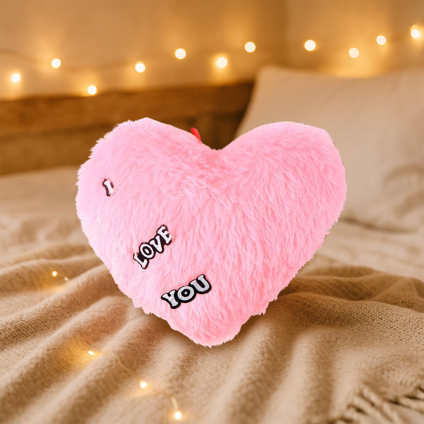 Soft Plush Heart Shape Cushion with "I Love You" (1 Pc)