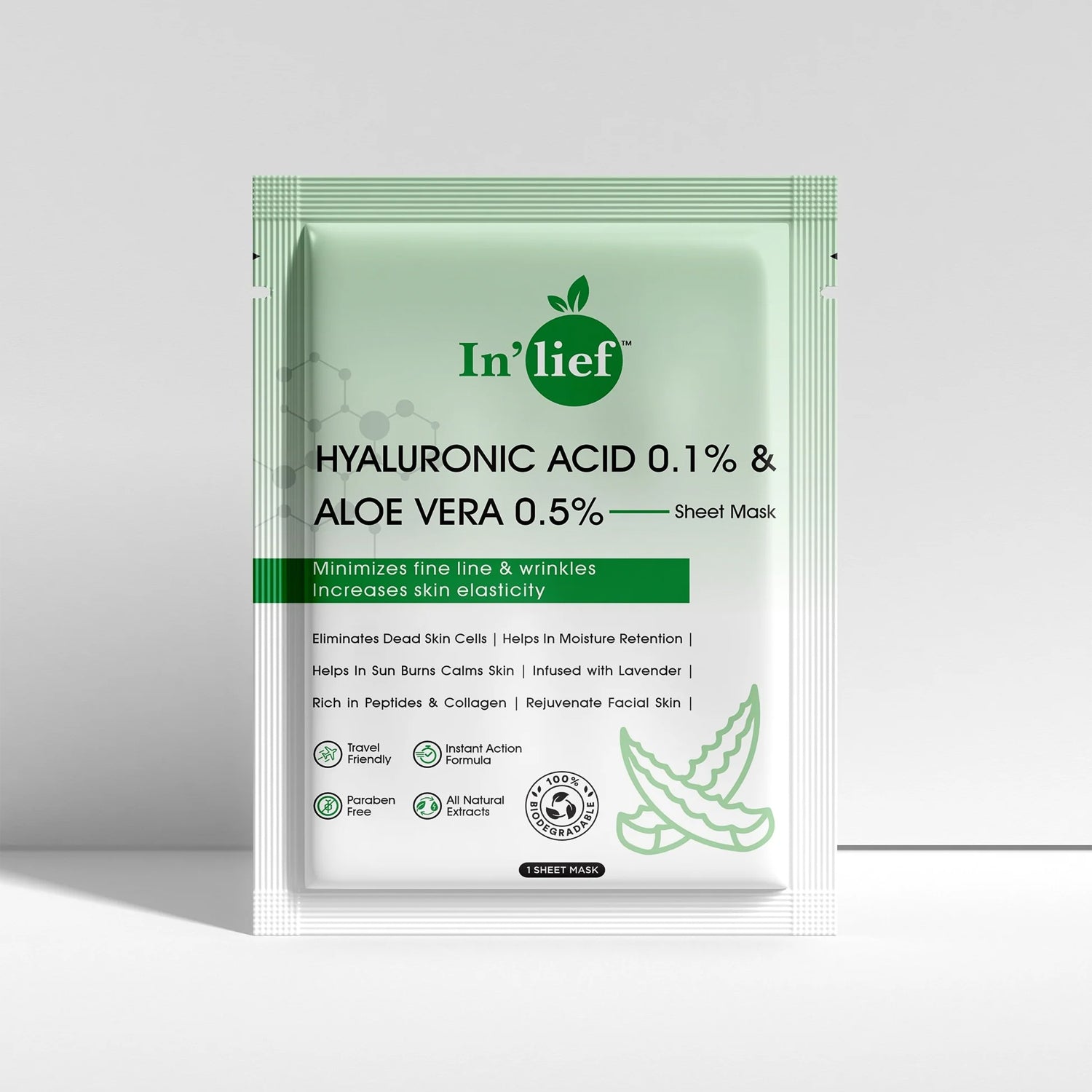 Inâ€™lief Hyaluronic Acid 0.1% & Aloe Vera 0.5% Hydrating Facial mask (1 Pc)