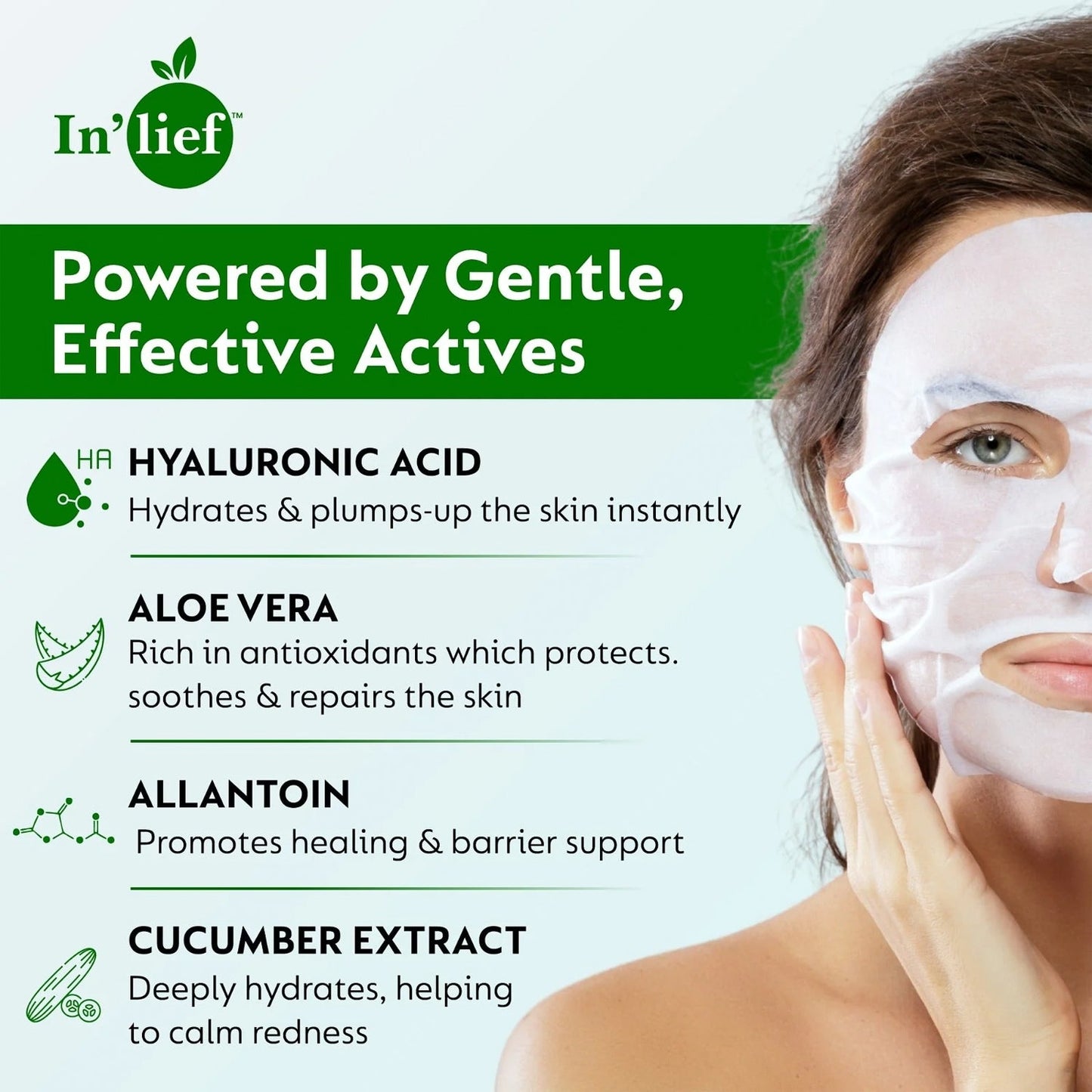 Inâ€™lief Hyaluronic Acid 0.1% & Aloe Vera 0.5% Hydrating Facial mask (1 Pc)