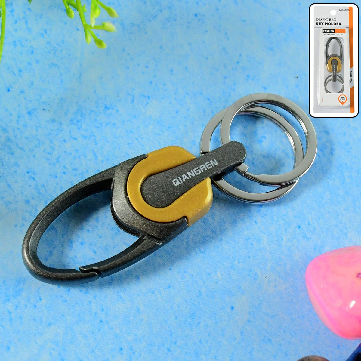 Premium Metal Keychain Carabiner Clip Hook with Dual Key Rings (1 Pc)