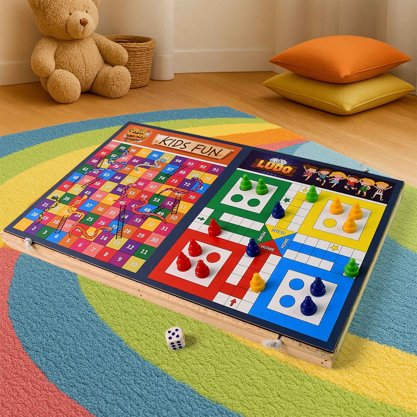 Wooden Board Game Set â€“ Ludo, Snakes & Ladders, and Desktop Football (3-in-1)