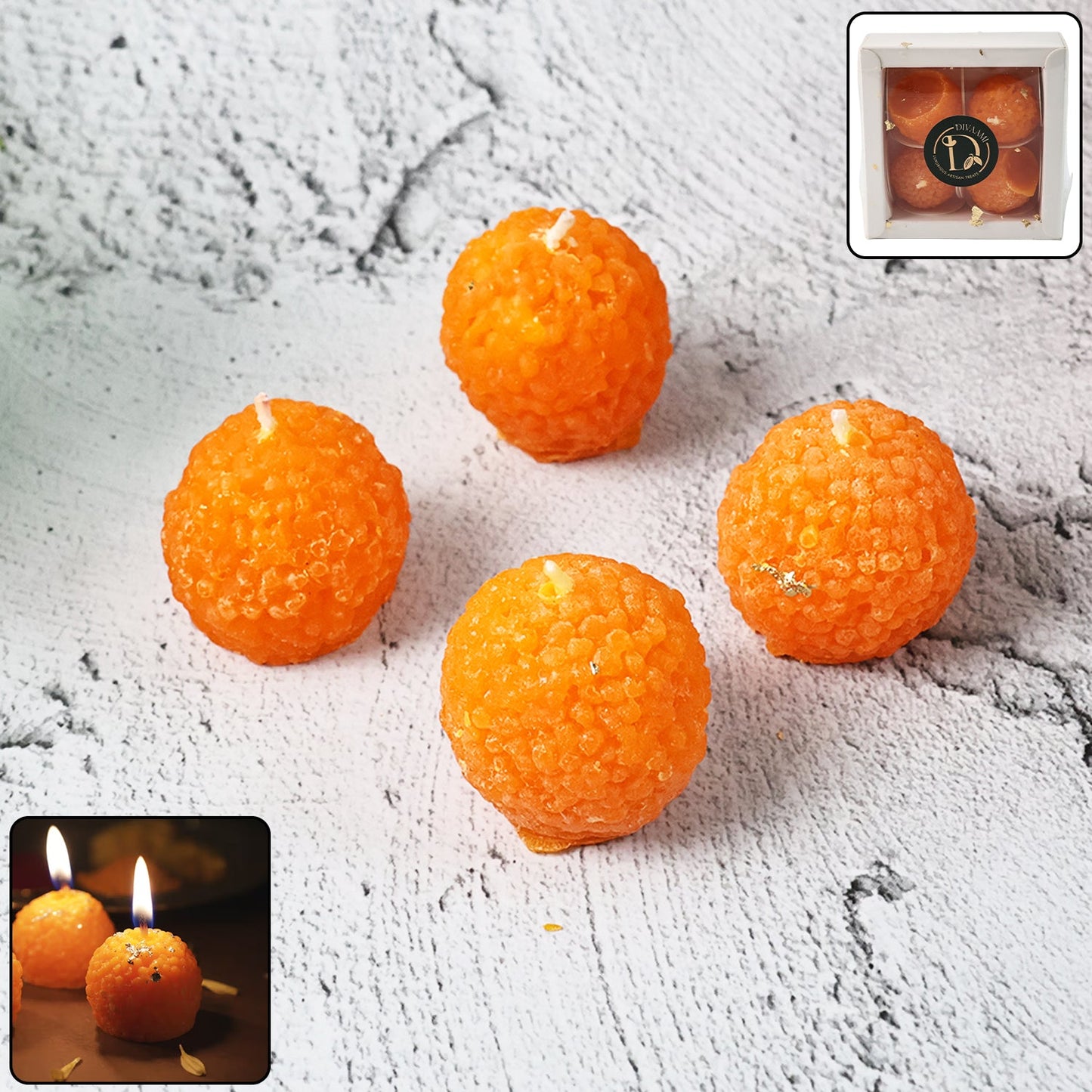 Laddu Shaped Decorative Wax Candles (4 Pc / Set)