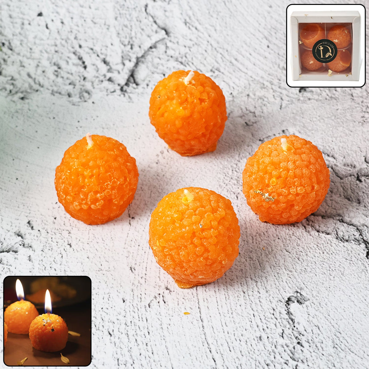 Laddu Shaped Decorative Wax Candles (4 Pc / Set)