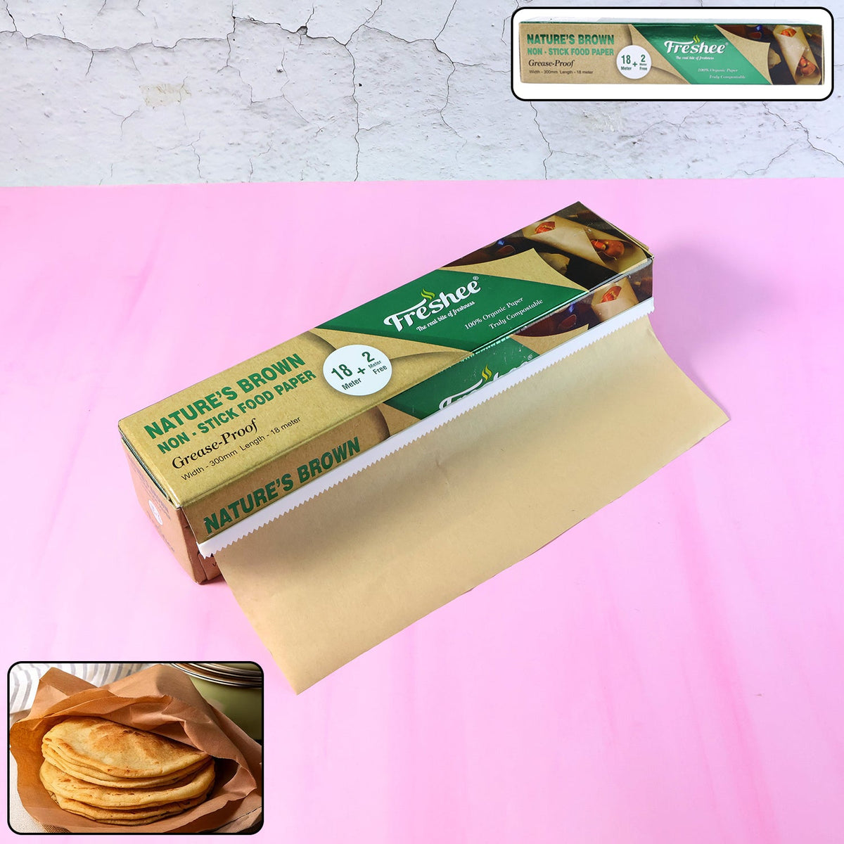 Freshee Natureâ€™s Brown Non-Stick Food Paper 18 Meter + 2 Meter Free (Total 20 Meter)