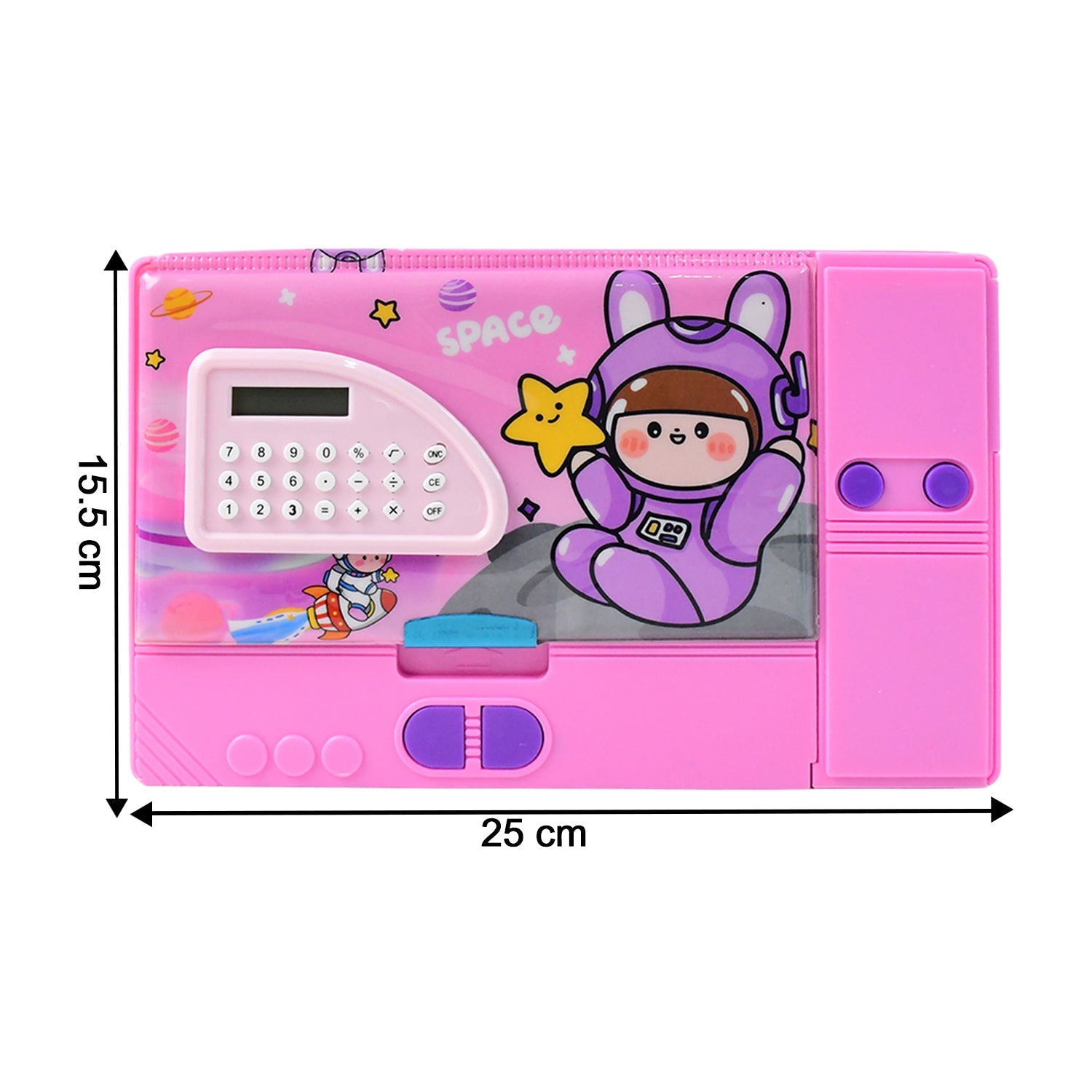 Cartoon Space Theme Pencil Box with Built-in Calculator