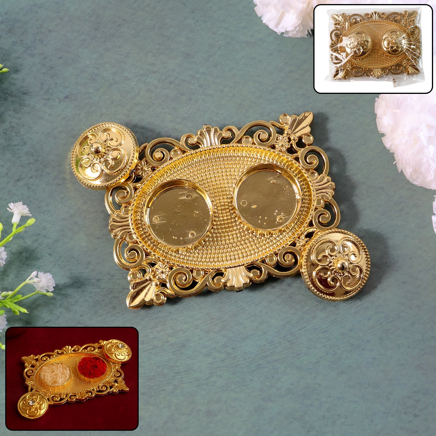 Royal Ornate Oval Pooja Thali - (1 Pc)