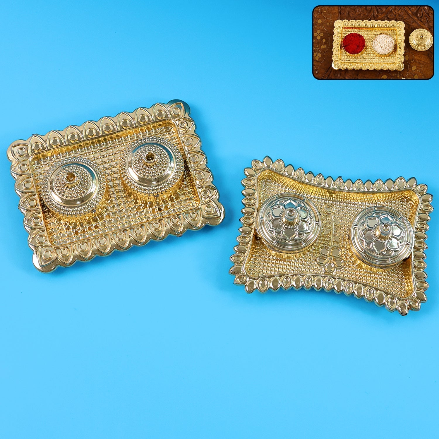 Ornate Rectangular Pooja Tilak Plate - (Mix Design / 1 Pc)