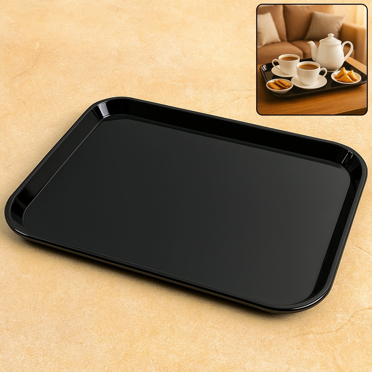 Plastic Serving Tray / Plate â€“ 40 Ã— 30 cm (1 Pc / Black)