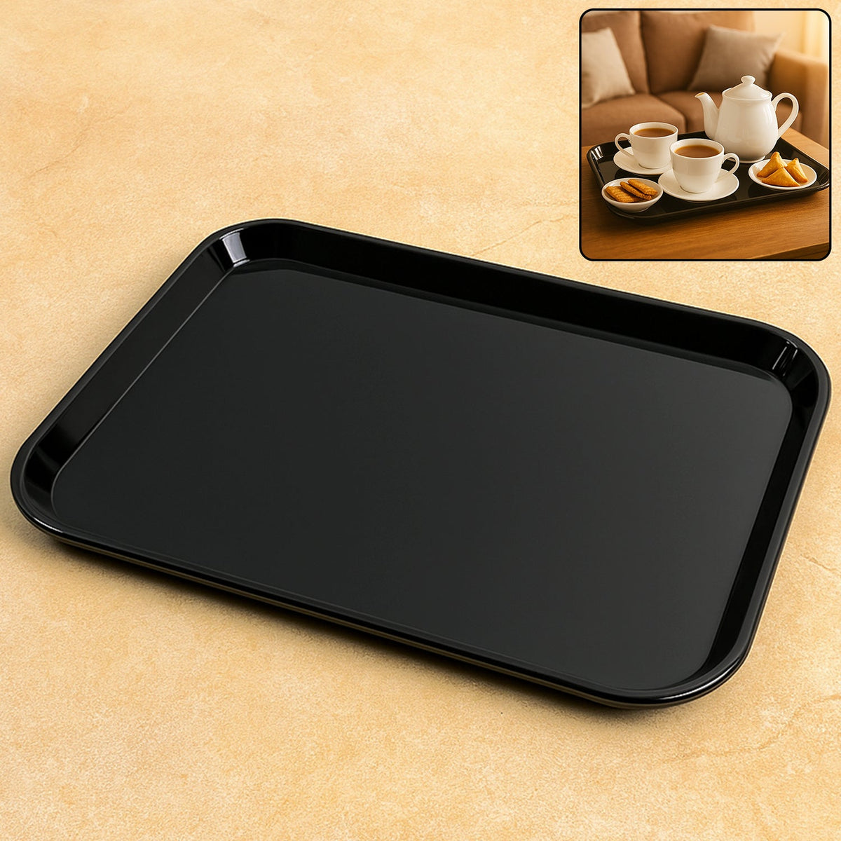 Plastic Serving Tray / Plate â€“ 40 Ã— 30 cm (1 Pc / Black)
