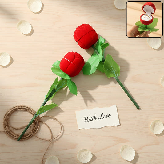 Romantic Artificial Rose Ring Box Stick â€“ 2 Piece Flower Shaped