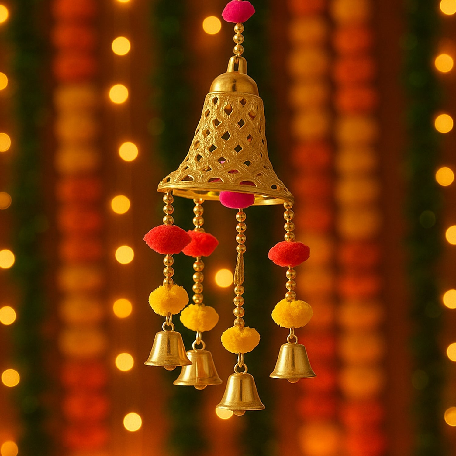 Decorative Hanging Bell with Colorful Tassels - (1 Pc)