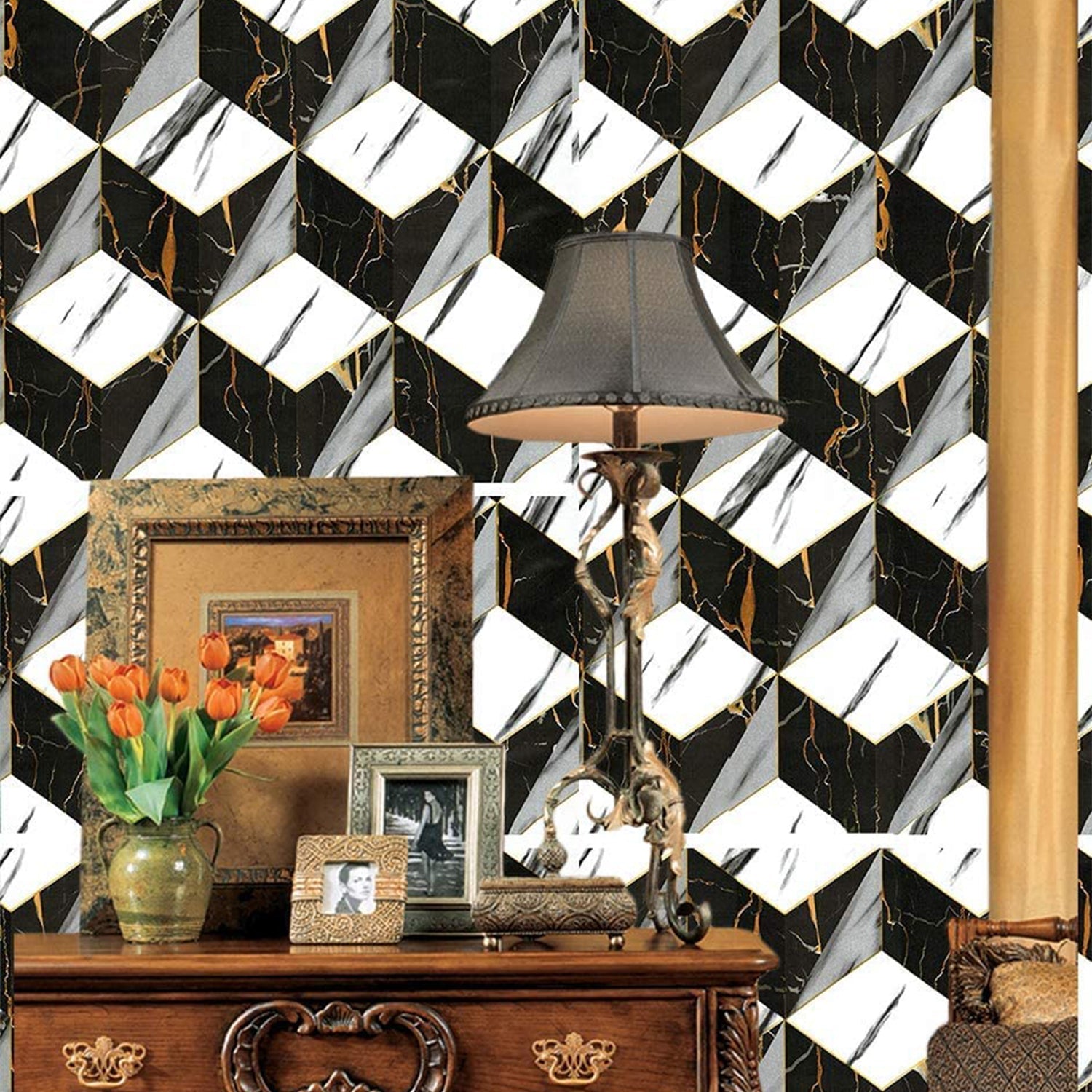 3D Marble Geometric Self Adhesive Wallpaper Roll