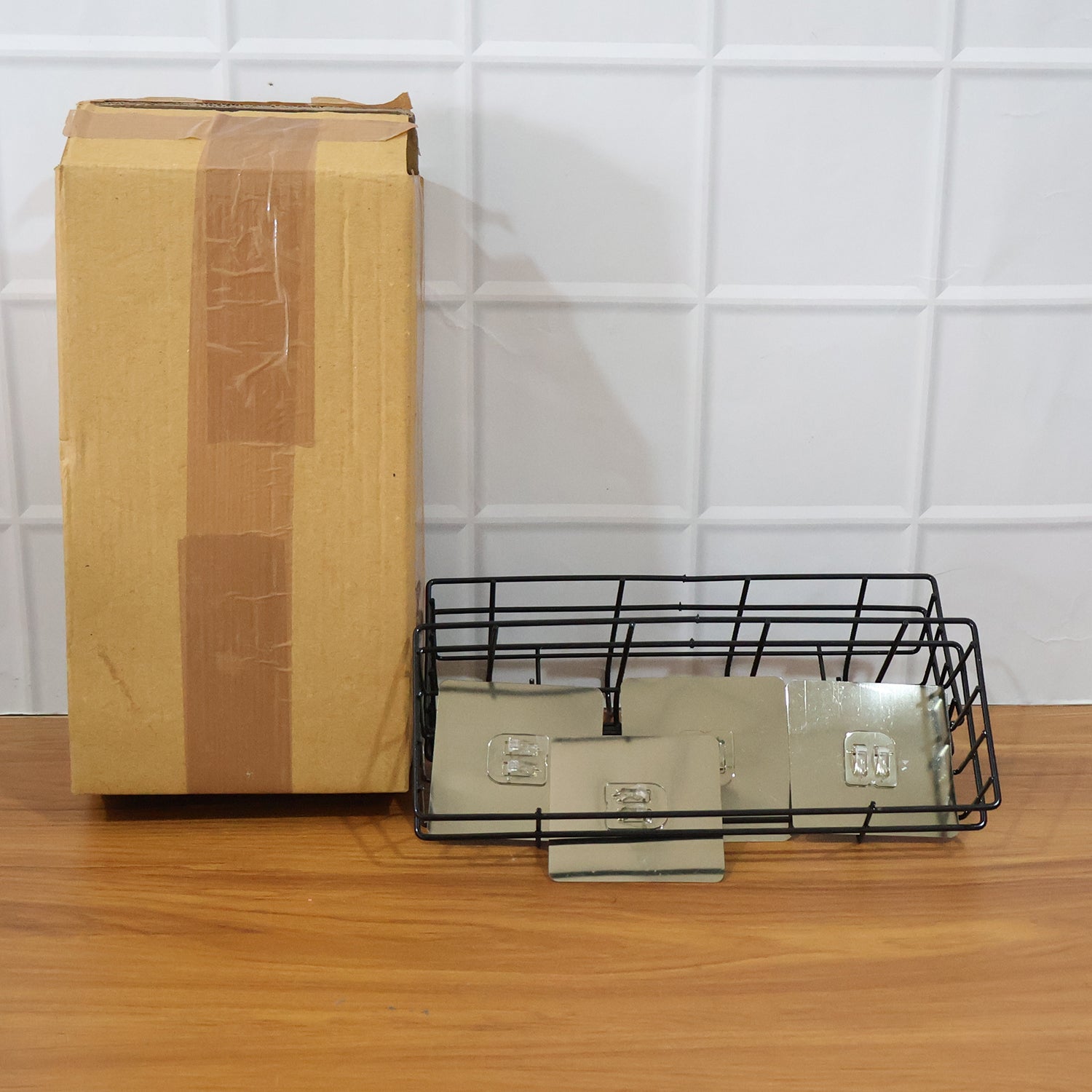 Heavy-Duty Self-Adhesive Wall Storage Baskets with Hooks (Pack of 2)