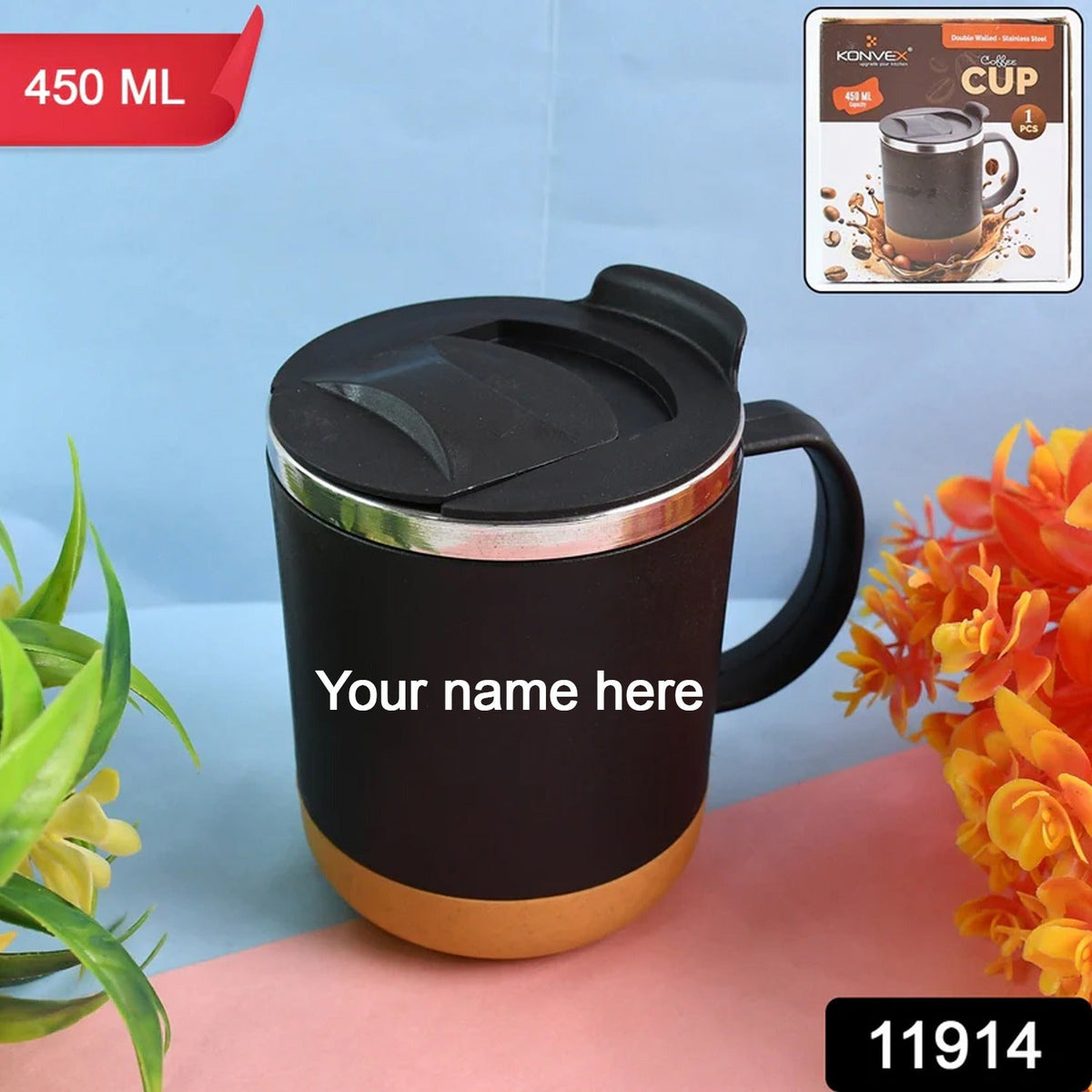 Customize Insulated Coffee Mug with Spill-Proof Lid (Approx 450ML & 1 Pc)