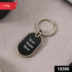 Customized / Personalized Elegant Black & Silver Oval Metal Keychain (1 Pc)