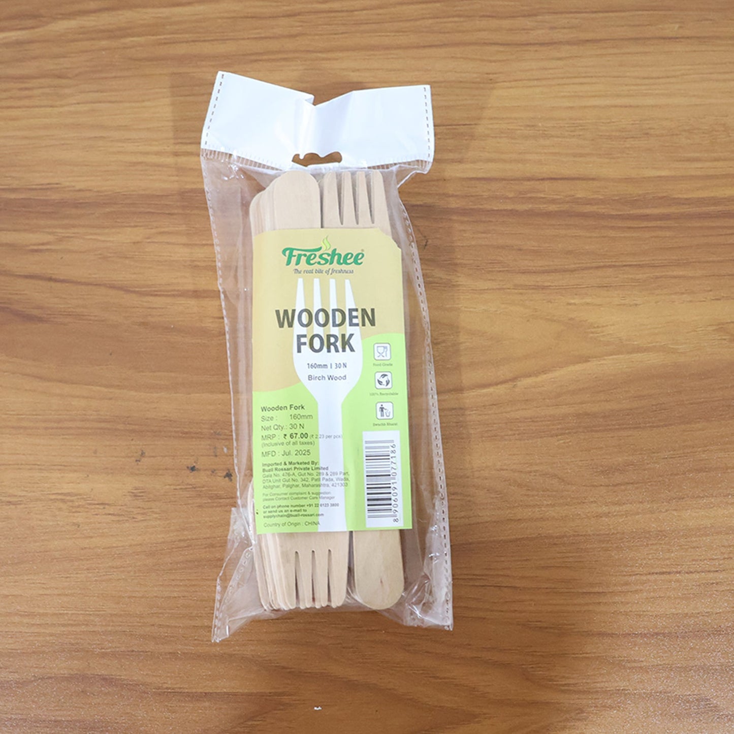 Freshee 160mm Wooden Fork â€“ 30 Pcs Pack