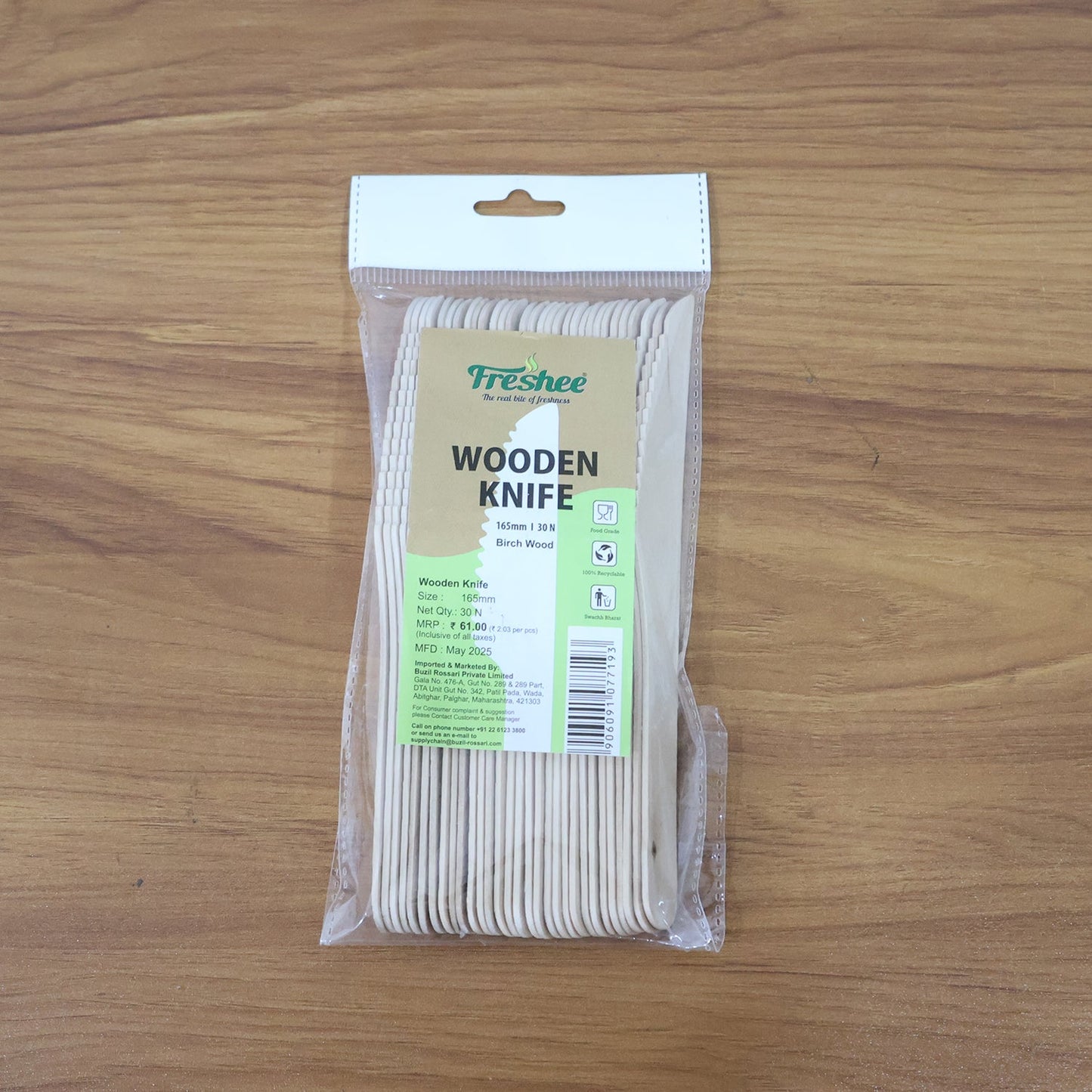 165mm Wooden Knife â€“ 30 Pcs Pack