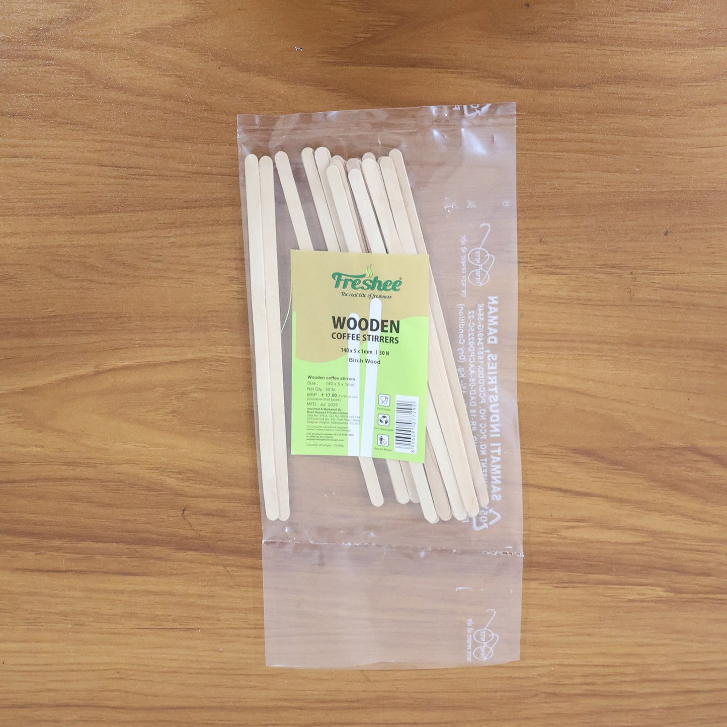 Freshee Wooden Coffee Stirrers 140Ã—5Ã—1 mm â€“ 30 Pcs Pack