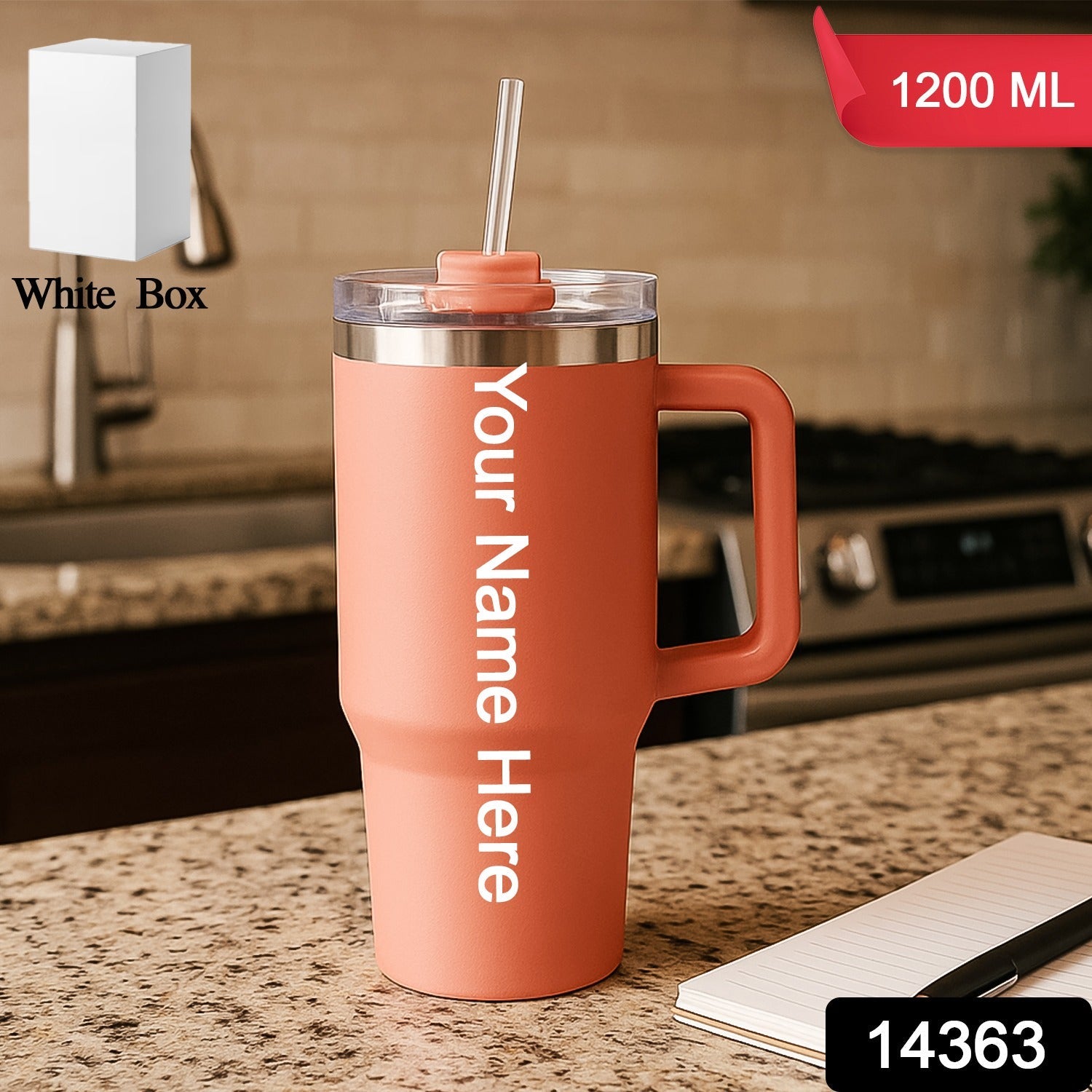 Customize / personalized Peach Extra Large Insulated Travel Mug, Tumbler (1200ML - 1 Pc)
