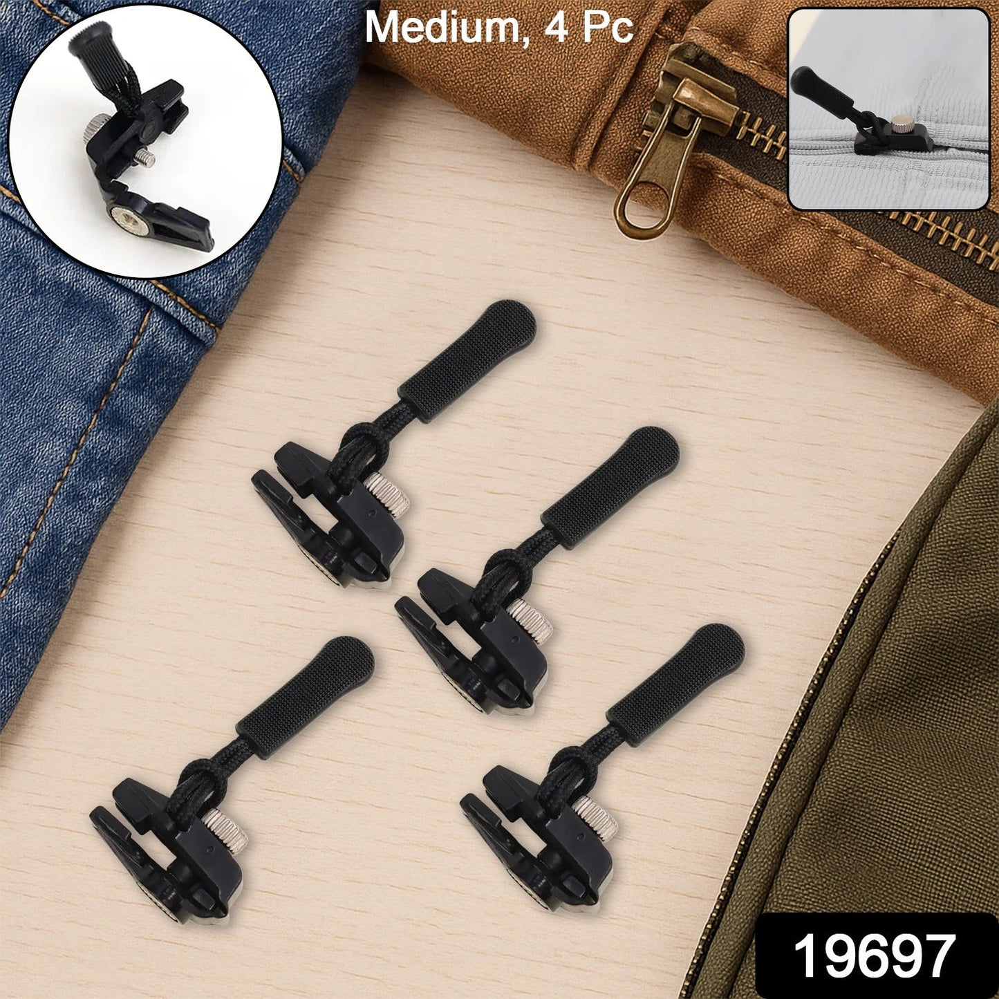 Portable Universal Detachable Zipper Slider (4 Pc / Medium)