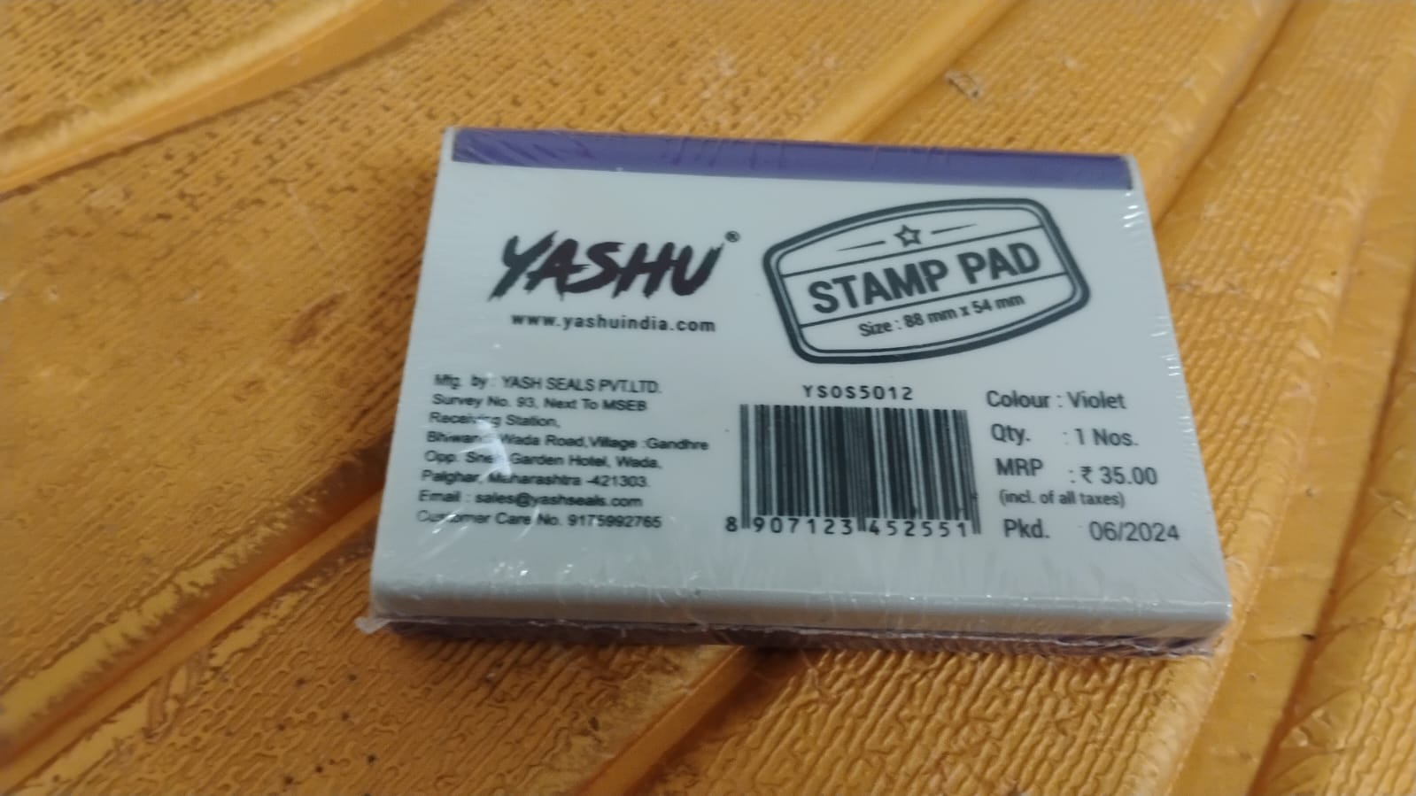 Yasu Plastic Stamp Pad Violet Ink, Quick-Dry Refillable Pad (1 Pc)