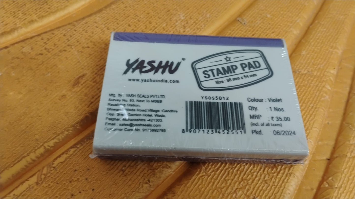 Yasu Plastic Stamp Pad Violet Ink, Quick-Dry Refillable Pad (1 Pc)
